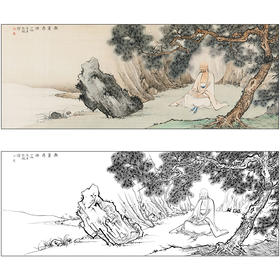 陈少梅山水人物工笔画白描底稿《无量寿佛》临摹勾线高清打印稿SM32