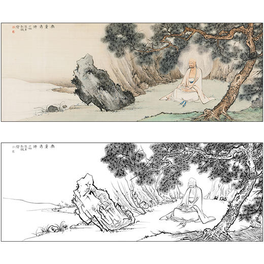 陈少梅山水人物工笔画白描底稿《无量寿佛》临摹勾线高清打印稿SM32 商品图0