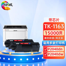 绘威TK-1163粉盒2支装 适用京瓷Kyocera ECOSYS P2040dn P2040dw打印机复印机硒鼓 墨盒 碳粉 墨粉 墨粉盒