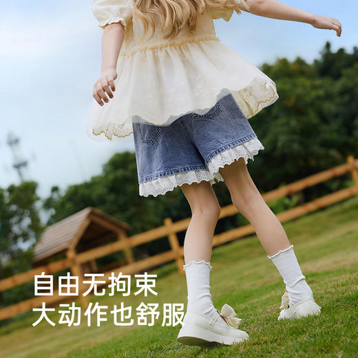 英氏儿童裤子夏季宽松纯棉牛仔裤中大童短裤透气女童裤子2025新款 商品图2