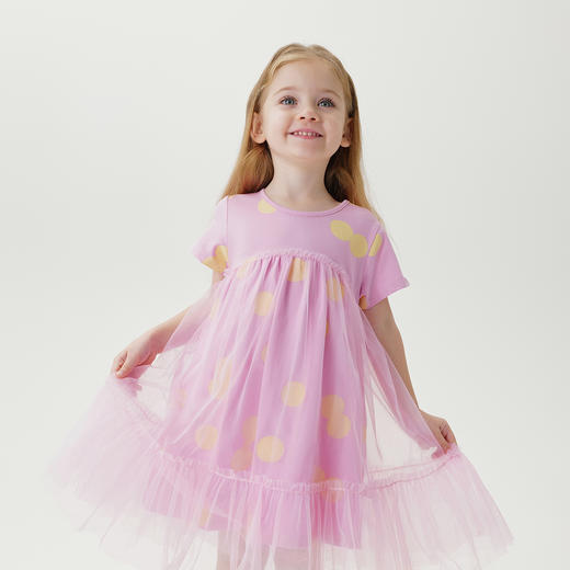 马克珍妮夏装新款 女童趣味满印网纱拼接连衣裙230658 商品图1