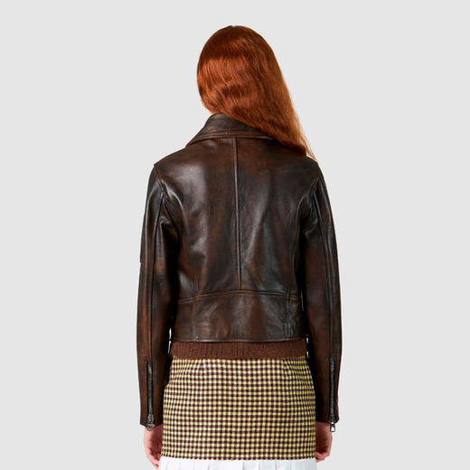 PHILIPPE MODEL 女士徽标贴片拉链机车夹克皮衣 棕色 JALD LE58 P3 商品图2