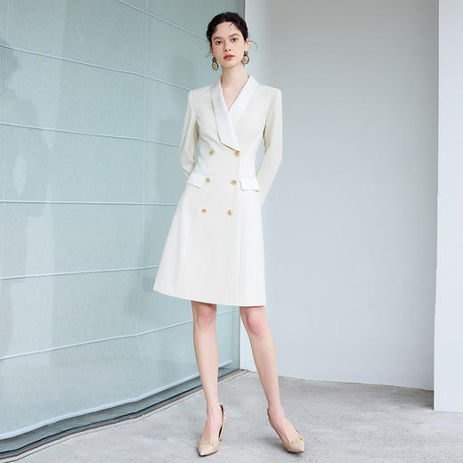 IWY/高级感米白色缎面西装连衣裙女春季长袖新款职业裙装Q1014 商品图3