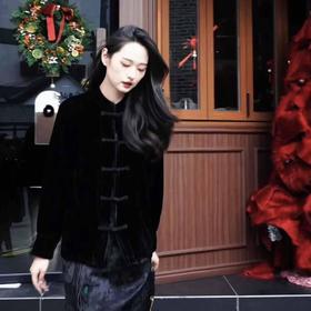 顺丰包邮洛诗琳50330复古轻奢感真丝丝绒新中式盘扣衬衫53279