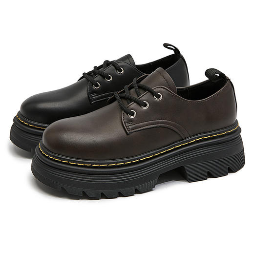 西遇英伦风小皮鞋女新款早春增高厚底乐福鞋圆头系带马丁单鞋D0047603 商品图4