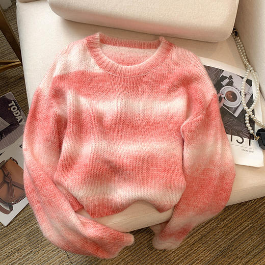 雀说春装新款韩版设计感渐变色宽松短款针织衫毛衣女 商品图6