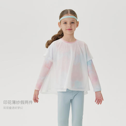 【凉感防晒】马克珍妮女童炫彩星云假两件运动仙女T恤夏装241677 商品图2
