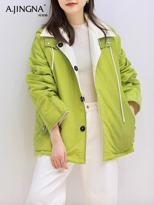 【随性洒脱】阿菁娜宽松休闲拼色miu系连帽风衣外套F30C205005 商品图3