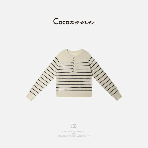 COCO ZONE 25新款设计感条纹长袖套头针织衫CD1A0301 商品图0