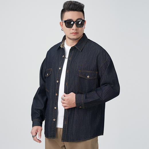 【DYG】大依优型薄款牛仔衬衫外套大码男装春夏新款翻领夹克纽扣开衫男胖子上衣加肥加大潮流 商品图1