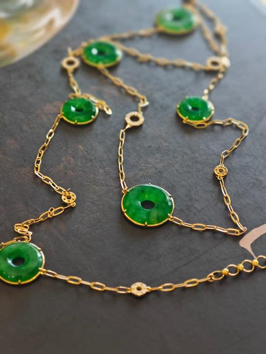 冰种阳绿飘花平安扣翡翠长链 商品图2