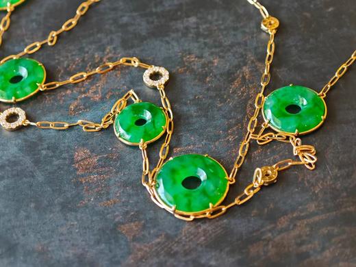 冰种阳绿飘花平安扣翡翠长链 商品图3