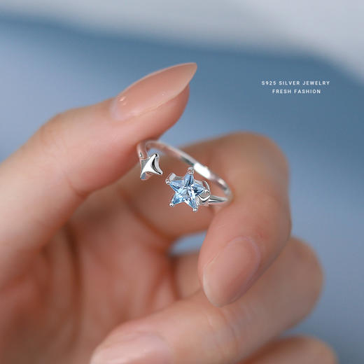 【大海传说】s925纯银海蓝色星星锆石开口戒指【YXS-K2142】 商品图1