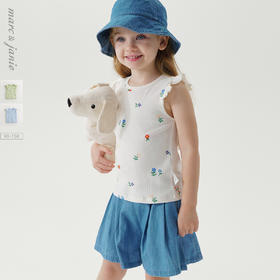 马克珍妮女童甜美碎花满印飞袖弹力背心儿童上衣夏装新款240751