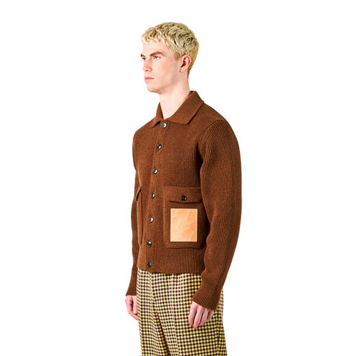 PHILIPPE MODEL 女士盾牌徽标橡胶贴片混纺羊毛针织开衫 棕色 CDMU MR12 37 商品图1