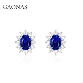 GAONAS 培育蓝宝石【矿工的眼泪】经典椭圆贵气奢华蓝色耳钉10161EB