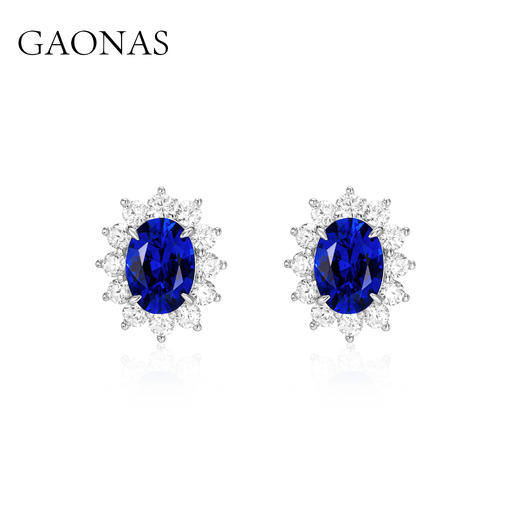 GAONAS 培育蓝宝石【矿工的眼泪】经典椭圆贵气奢华蓝色耳钉10161EB 商品图0