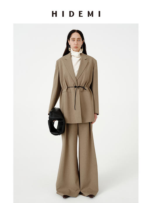 HIDEMI 日本进口阳离子纱线极简廓形皮腰带抽绳设计感西装套装 商品图0