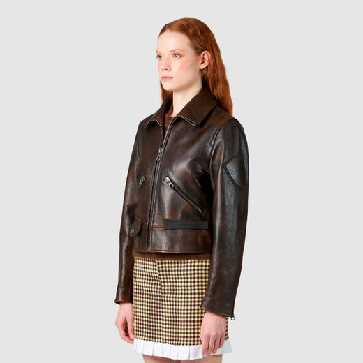 PHILIPPE MODEL 女士徽标贴片拉链机车夹克皮衣 棕色 JALD LE58 P3 商品图1