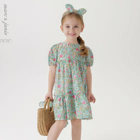 【马克珍妮 芦芙系列】夏装新款 女童花卉泡泡袖连衣裙220317