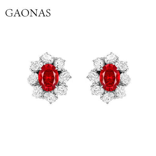 GAONAS 培育红宝石【矿工的眼泪】红花经典日常贵气红色耳钉10149ER 商品图0