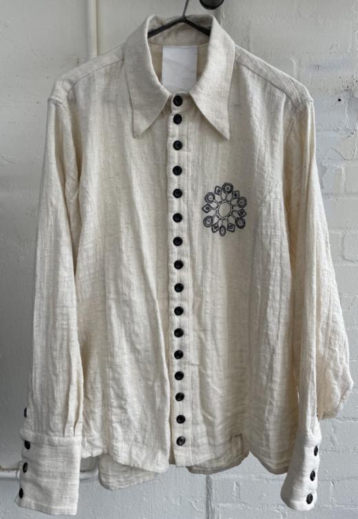 John Alexander Skelton 米色徽章刺绣手织棉衬衫 商品图9