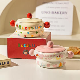 摩登主妇生日女孩泡面碗双耳带盖面汤碗家用2025新款餐具陶瓷碗具