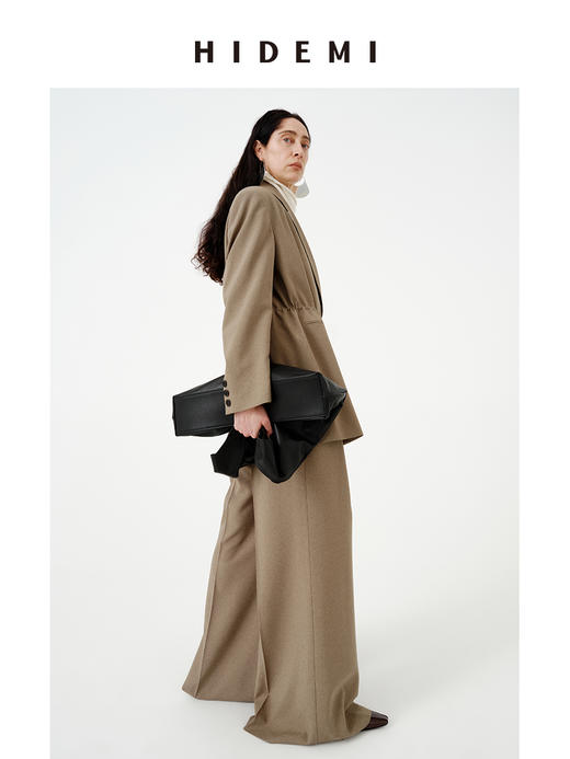 HIDEMI 日本进口阳离子纱线极简廓形皮腰带抽绳设计感西装套装 商品图4