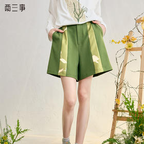 半壁青漪 2025春季新款时尚印花布拼接高腰短裤女宽松