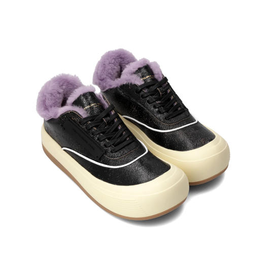 PHILIPPE MODEL 女士字母徽标裂纹皮革 Big Model 休闲运动鞋 黑色 MOLD CVF1 CR 商品图1