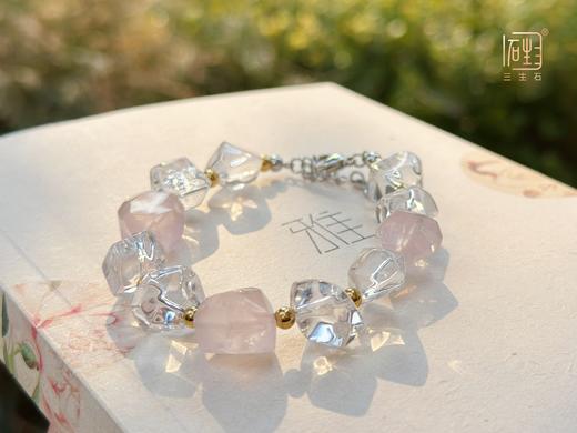 三生石本色 粉白水晶随形刻面手链 商品图4