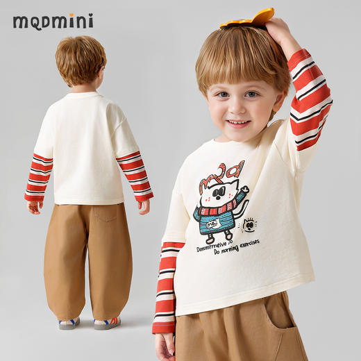 【90-140】【MQDmini】男童春秋长袖t恤假两件条纹拼接T恤 商品图7