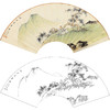 陈少梅山水人物工笔画白描底稿扇面《高士卧松图》临摹勾线高清打印稿SM34 商品缩略图0
