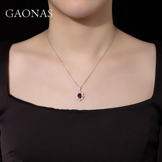 GAONAS 培育红宝石【矿工的眼泪】红花经典百搭日常红色项链10148XR 商品图3