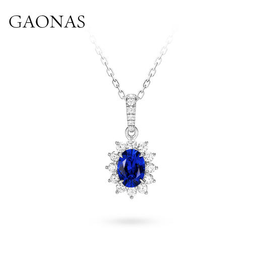 GAONAS 培育蓝宝石【矿工的眼泪】经典椭圆气质隽永蓝色项链10162DB 商品图0
