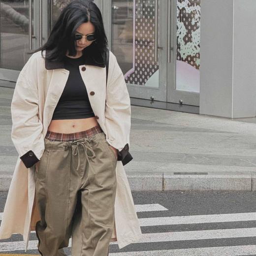 顺丰包邮洛诗琳52344法式复古纯棉撞色高级长款风衣1125 商品图0