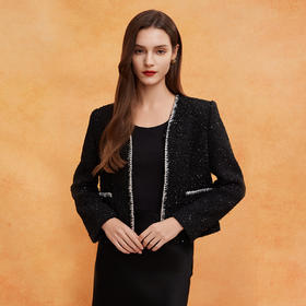 QE101斯尔丽25春季新款低调奢华箱式小香风手工编制装饰边直身型外套