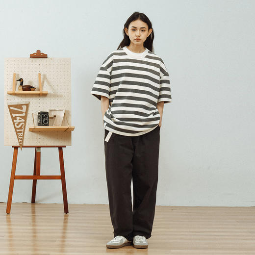714street美式休闲重磅条纹短袖T恤男2025夏季新款国潮宽松上衣 商品图3
