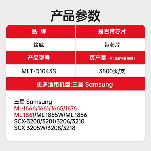 绘威MLT-D1043S大容量硒鼓 适用三星ML1676 1861 1860 1670 1660 1661 1865 SCX3201 3206打印机粉盒D1043X 商品图2
