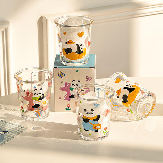摩登主妇mototo熊猫玻璃杯咖啡杯家用水杯女高颜值刻度杯子果汁杯 商品图0