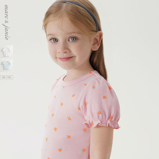 马克珍妮女童碎花满印弹力泡泡袖短袖T恤儿童上衣夏装新款240719 商品图0