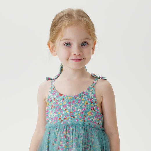 【马克珍妮 芦芙】夏装新款 女童碎花蝴蝶结吊带网纱连衣裙230003 商品图4