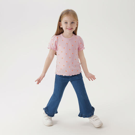 马克珍妮女童碎花满印弹力泡泡袖短袖T恤儿童上衣夏装新款240719 商品图1