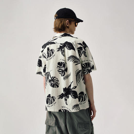 714street树叶满印微皱美式复古短袖衬衫男夏季新款情侣沙滩衬衣 商品图3