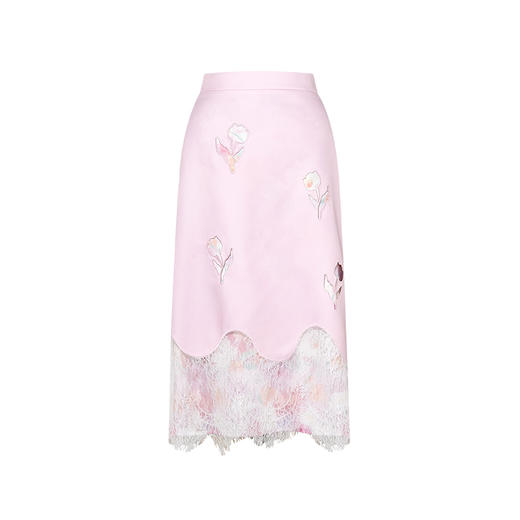 两三事 郁见粉黛 2025春季新款甜美镂空郁金香拼接印花蕾丝半身裙S25CKB290 商品图4