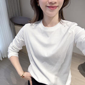 2025新款肩线前移直角肩圆领长袖白T！闭眼冲巨显瘦小休闲打底衫！