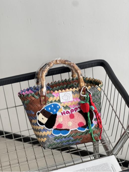 🍅出口欧洲品质❗实体店在售【ANNA手艺人条纹狗狗编织手提包S6105】纯手工制作🧺60岁老手艺人匠心编织 🌟就像一件工艺品 商品图3