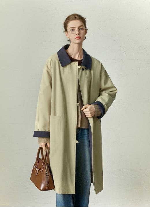 😎【南瓜谷同款】春装甄选棉莱赛尔英伦风宽松拼接风衣女外套： 👏大牌同款 品牌做订单，25春夏新品！🍃英伦范儿风衣~ 商品图3