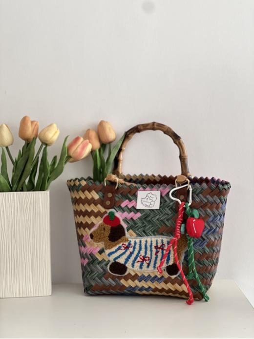 🍅出口欧洲品质❗实体店在售【ANNA手艺人条纹狗狗编织手提包S6105】纯手工制作🧺60岁老手艺人匠心编织 🌟就像一件工艺品 商品图0