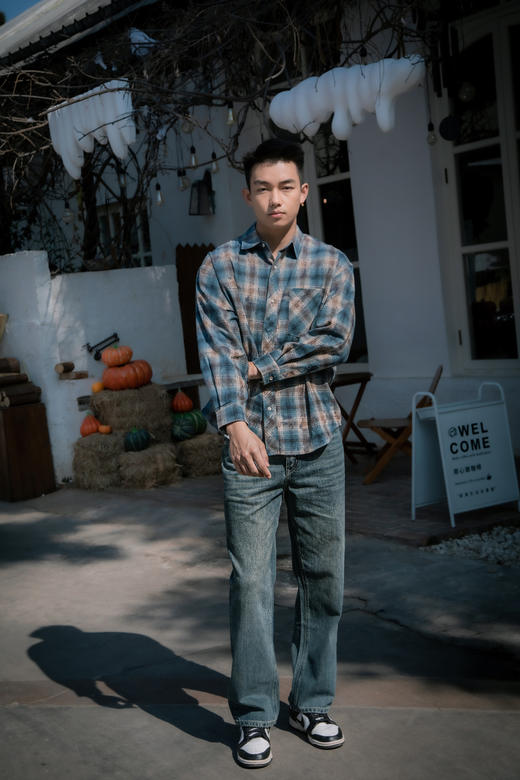 514021193复古格纹长袖衬衫 商品图2